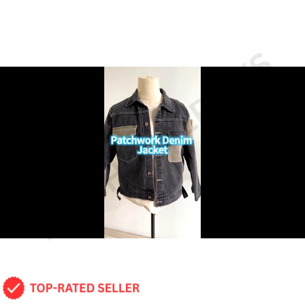Oversized Denim Jacket Patchwork Classic Retro Y2… - image 7
